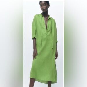 ZARA 100%LINEN MIDI DRESS